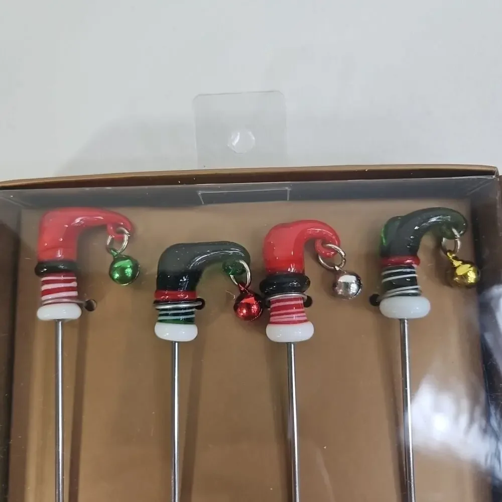 Pier 1 Imports Cocktail Picks Christmas Hors d’oeuvre Glass Top Metal Sticks NEW
